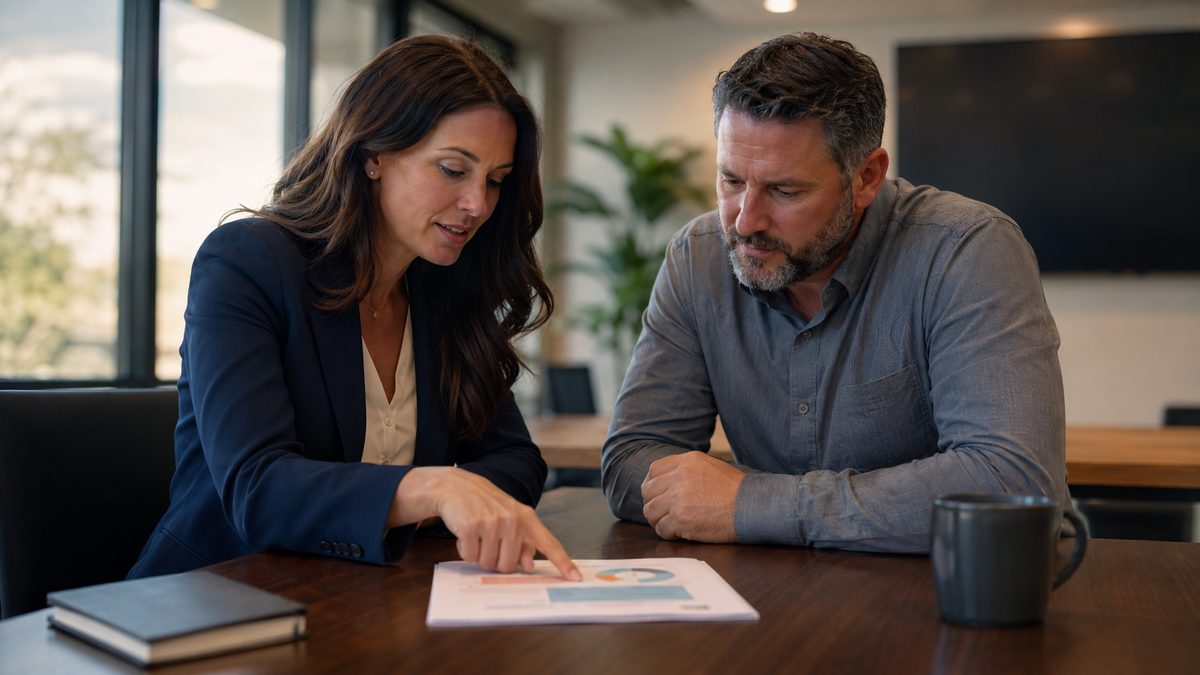 Business debt relief consultation, owner comparing settlement and restructuring options